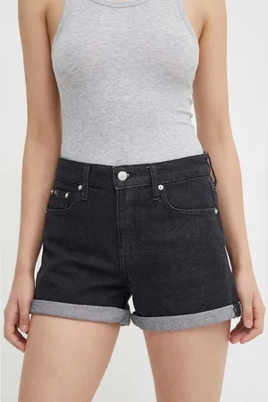 Calvin Klein Džínové šortky dámské, barva, hladké, high waist, J20J222808