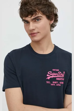 Superdry Bavlněné tričko tmavomodrá barva, s aplikací