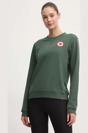 Fjällräven Bavlněná mikina 1960 Logo Badge Sweater dámská, zelená barva, s aplikací, F87230