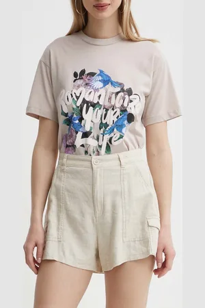 Hollister Plátěné kraťasy barva, hladké, high waist