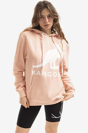 Kangol Bavlněná mikina černá barva, s kapucí, s potiskem, KLEU001-99