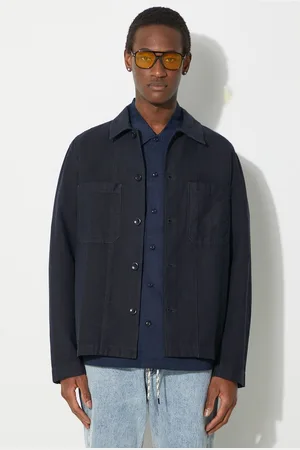 Norse projects Košilová bunda Tyge Cotton Linen tmavomodrá barva, oversize, N50.0244.7004