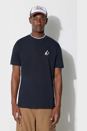 Norse projects Bavlněné tričko Johannes Organic Chain Stitch Logo T-shirt tmavomodrá barva, s aplikací, N01.0648.7004
