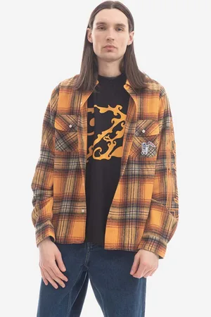 Billionaire Boys Club Košile s příměsí vlny Check Shirt B22417 ORANGE barva, regular, s klasickým límcem