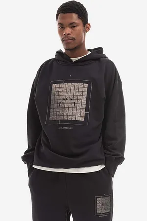 A-cold-wall* Bavlněná mikina Foil Grid Hoodie ACWMW074 BLACK pánská, barva, s kapucí, potiskem