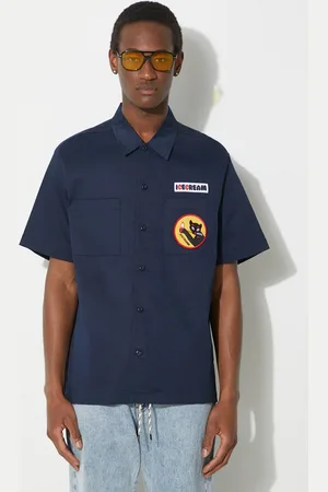ICECREAM Košile Waitress Camp Collar Shirt pánská, tmavomodrá barva, regular, s klasickým límcem, IC24117