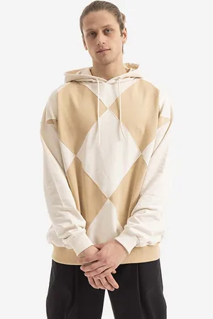 Drôle de Monsieur Bavlněná mikina Le Hoodie Argyle HO103 BEIGE pánská, barva, s kapucí, vzorovaná