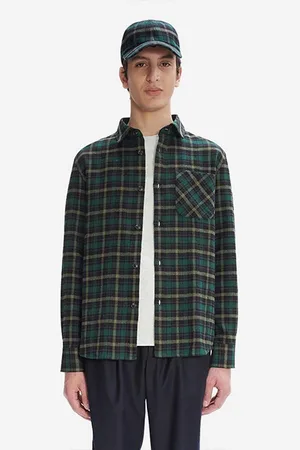 A.P.C. Košile s příměsí vlny Surchemise Trek COEZX-H02396 GREEN barva, regular, s klasickým límcem