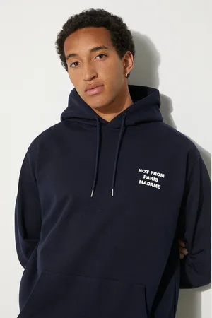 Drôle de Monsieur Bavlněná mikina Le Hoodie Slogan pánská, tmavomodrá barva, s kapucí, s potiskem, PERM-HO162-CO127-NY