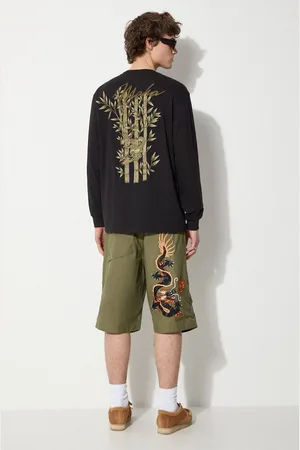 Maharishi Bavlněné tričko s dlouhým rukávem Dragon Bamboo barva, s aplikací, 5080.BLACK