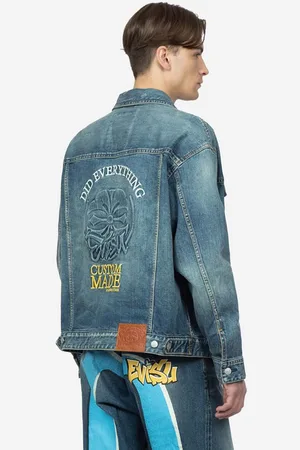Evisu Džínová bunda Kamon Embossed Denim Jacket pánská, přechodná, oversize, 2ESHTM3DJ710LFCS INDIGO DARK TONE