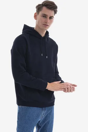 Norse projects Bavlněná mikina Vagn Classic Hood pánská, tmavomodrá barva, s kapucí, hladká, N20.1276.7004-7004
