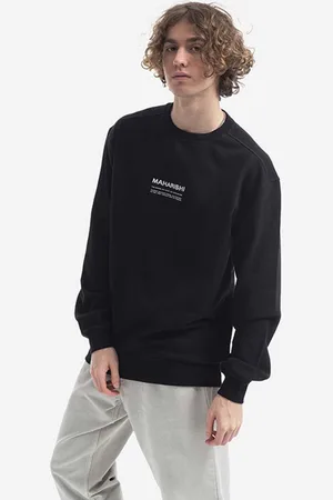 Maharishi Bavlněná mikina Miltype Embroidered Crew Sweat 7011 BLACK pánská, barva, s potiskem