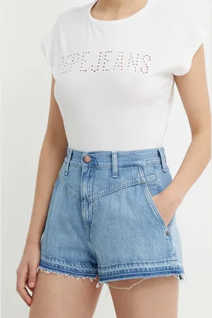 Pepe Jeans Džínové šortky A-LINE SHORT UHW SKY dámské, hladké, high waist, PL801114