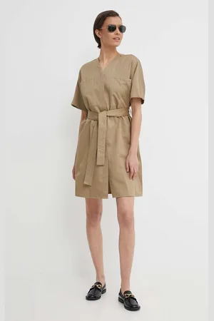 Calvin Klein Šaty s příměsí lnu barva, mini, K20K206947