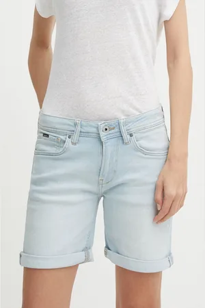 Pepe Jeans Džínové šortky SLIM SHORT MW dámské, hladké, medium waist, PL801120RH6