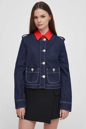 Emporio Armani Džínová bunda dámská, tmavomodrá barva, přechodná, 3D2G63 2DM1Z