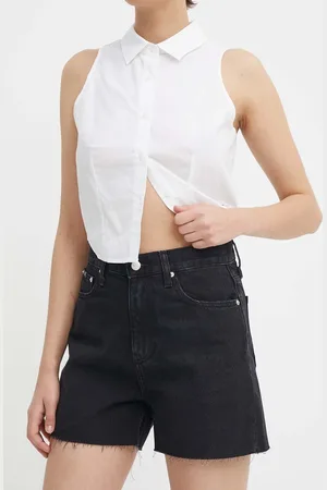 Calvin Klein Džínové šortky dámské, barva, hladké, high waist, J20J222812