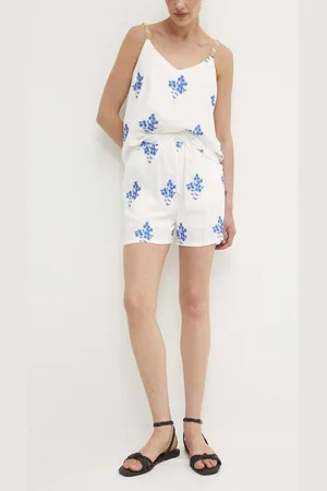 ANSWEAR Lněné kraťasy barva, vzorované, high waist