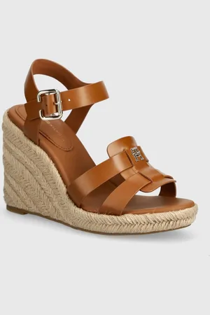 Tommy Hilfiger Kožené sandály ESPADRILLE HIGH WEDGE LEATHER barva, FW0FW07925