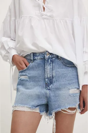 ANSWEAR Džínové šortky dámské, hladké, high waist