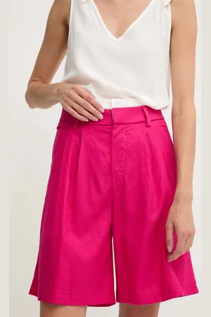 ANSWEAR Lněné kraťasy barva, hladké, high waist