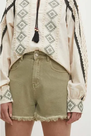 ANSWEAR Džínové šortky dámské, barva, hladké, high waist
