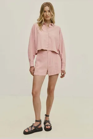 ANSWEAR Lněné šortky barva, high waist