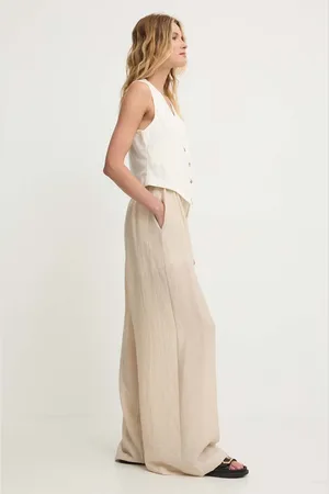 ANSWEAR Kalhoty s lněnou směsí barva, jednoduché, high waist