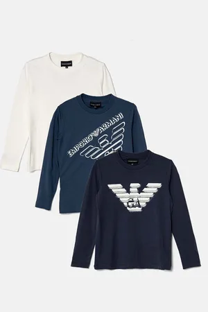 Emporio Armani Dětské bavlněné tričko s dlouhým rukávem tmavomodrá barva, s potiskem, 6D4DJ4 4J54Z