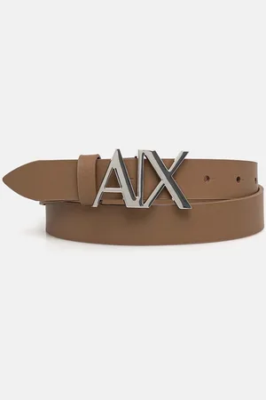 Armani Exchange Kožený pásek dámský, hnědá barva