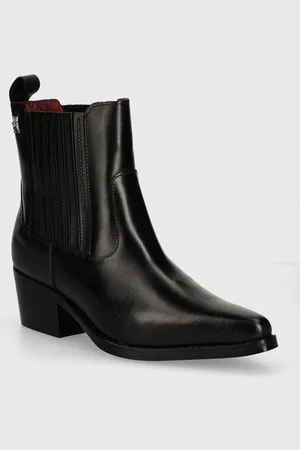 Tommy Hilfiger Kožené kotníkové boty TH LEATHER COWBOY BOOT dámské, barva, na podpatku, FW0FW08033