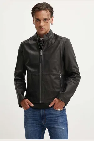 HUGO BOSS Kožená bunda pánská, barva, přechodná, 50516869
