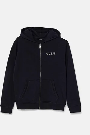 Guess Dětská bavlněná mikina tmavomodrá barva, s kapucí, s potiskem, L4RQ22 KAUG0
