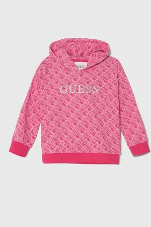 Guess Dětská bavlněná mikina barva, s kapucí, vzorovaná, K4YQ00 KA6R4