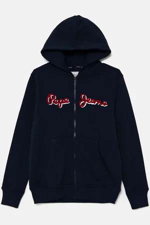 Pepe Jeans Dětská mikina NEW LAMONTY ZIP tmavomodrá barva, s kapucí, melanžová, PB581612