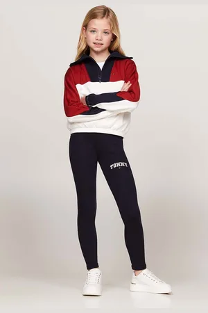 Tommy Hilfiger Dětské legíny VARSITY FITTED LEGGING tmavomodrá barva, s potiskem, KG0KG08082
