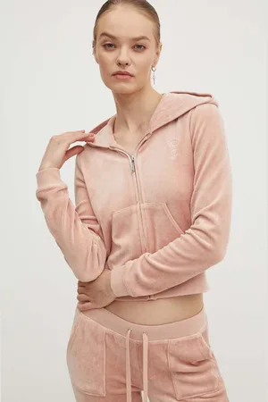 Juicy Couture Velurová mikina HERITAGE ROBYN HOODIE barva, s kapucí, JCSEBJ007