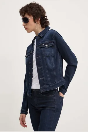 Tommy Hilfiger Džínová bunda dámská, tmavomodrá barva, přechodná, DW0DW18554