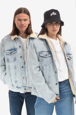 Guess Džínová bunda Guess pánská, přechodná, USA Gusa Blue Denim Sherpa Jacket M2BN00D4S10 F9JJ, M2BN00.D4S10-F9JJ