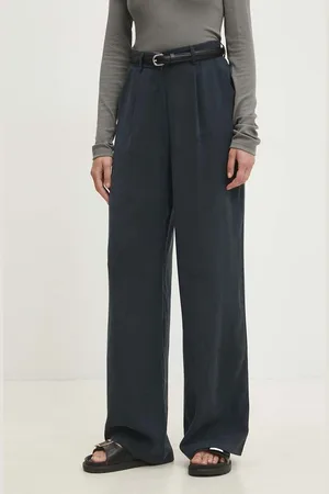 ANSWEAR Kalhoty dámské, tmavomodrá barva, jednoduché, high waist