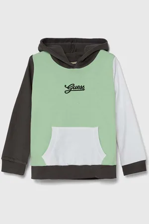 Guess Dětská bavlněná mikina barva, s kapucí, vzorovaná, N4YQ10 KA6R3