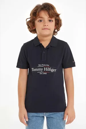 Tommy Hilfiger Dětská bavlněná polokošile tmavomodrá barva, s potiskem, KB0KB09025