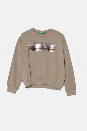 Benetton Dětská bavlněná mikina barva, s aplikací, 3J68C10K0