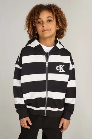 Calvin Klein Dětská bavlněná mikina barva, s kapucí, vzorovaná, IB0IB02332