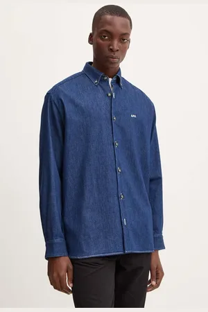 A.P.C. Džínová košile chemise mathias logo pánská, tmavomodrá barva, relaxed, s límečkem button-down, COHAL.H12586