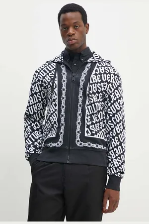 VERSACE Bavlněná mikina pánská, barva, s kapucí, vzorovaná, 77GAIE08 CF20E
