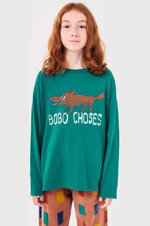 Bobo Choses Dětské bavlněné tričko s dlouhým rukávem The Clever Fox zelená barva, s potiskem, 224AC019