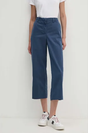 Tommy Hilfiger Kalhoty dámské, tmavomodrá barva, široké, high waist, WW0WW42373
