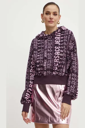 VERSACE Bavlněná mikina dámská, barva, s kapucí, vzorovaná, 77HAI314 FS172